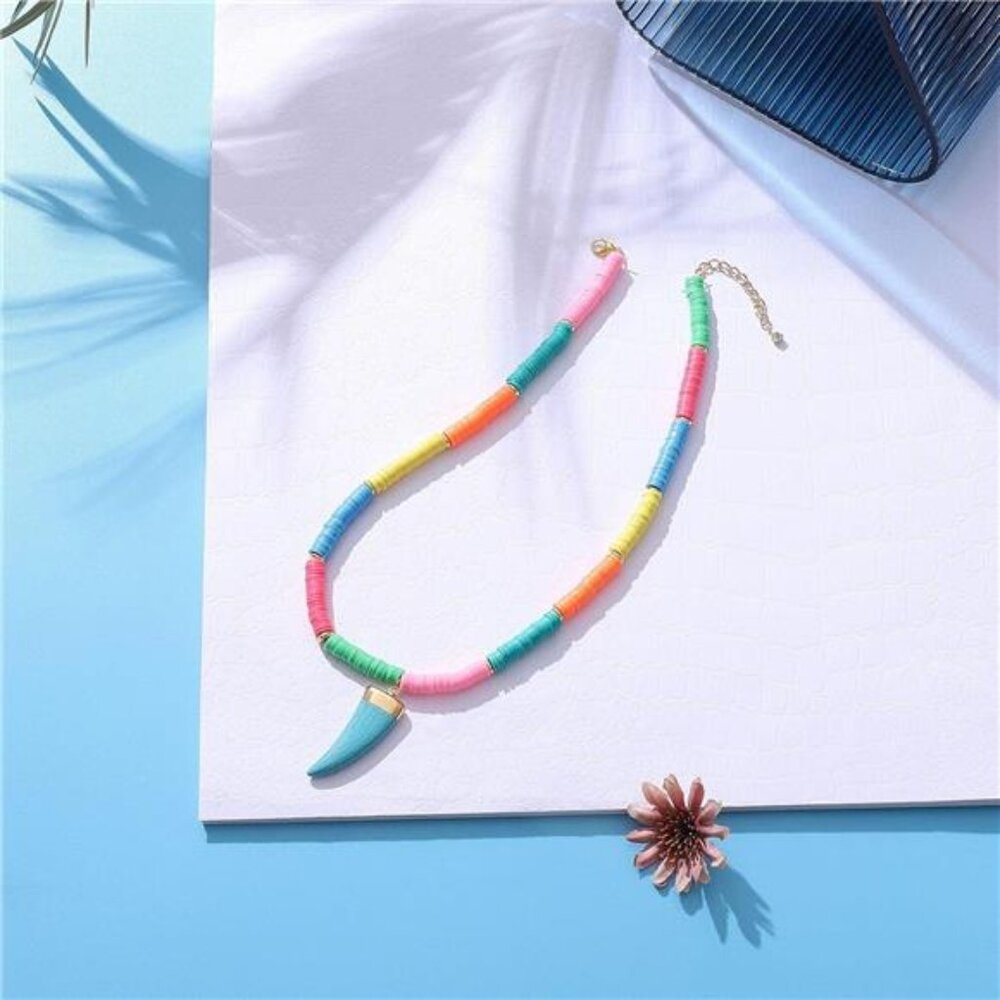 Handmade Polymer Clay Heishi Beads Pendant Necklace Clay Spacer Beads - Picture 5 of 7